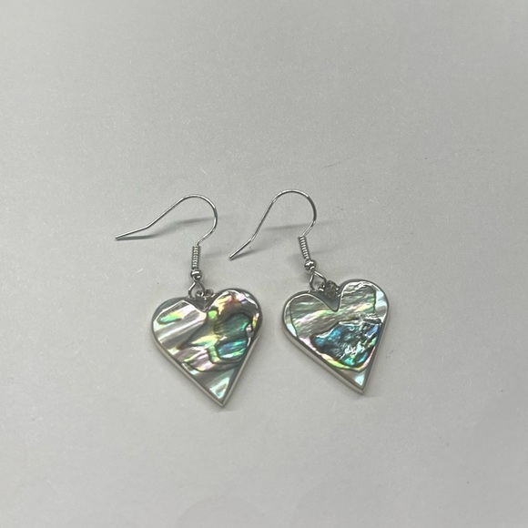 Vintage Taxco Mexican Alpaca Abalone Heart Earrings - Picture 4 of 5